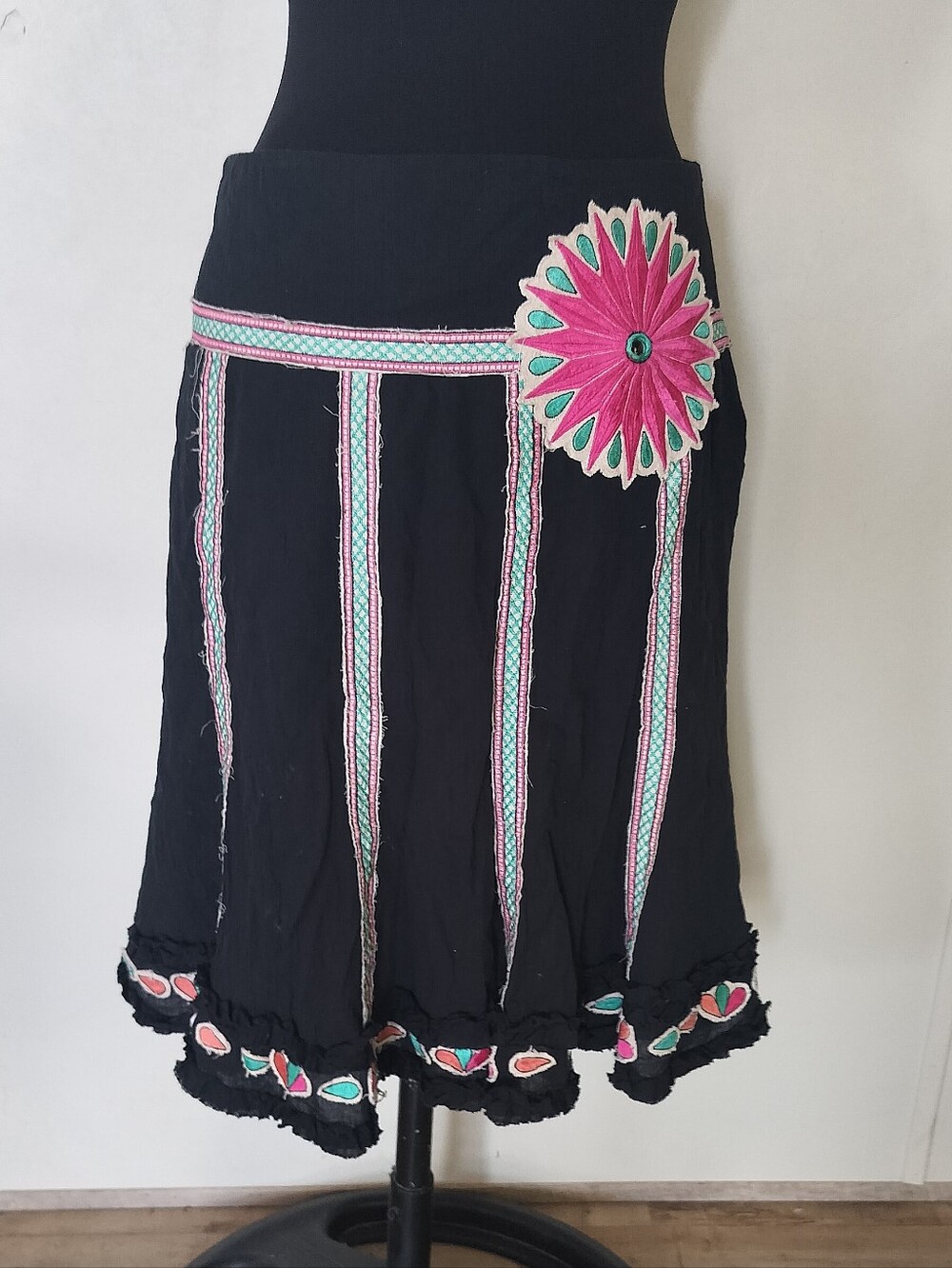 Black Embroidered Floral Accent Skirt